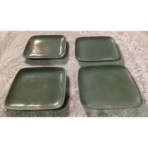 Set of 4 BIA Cordon Bleu 7.5" Salad Plates Ancien Square Green Crackle Glaze